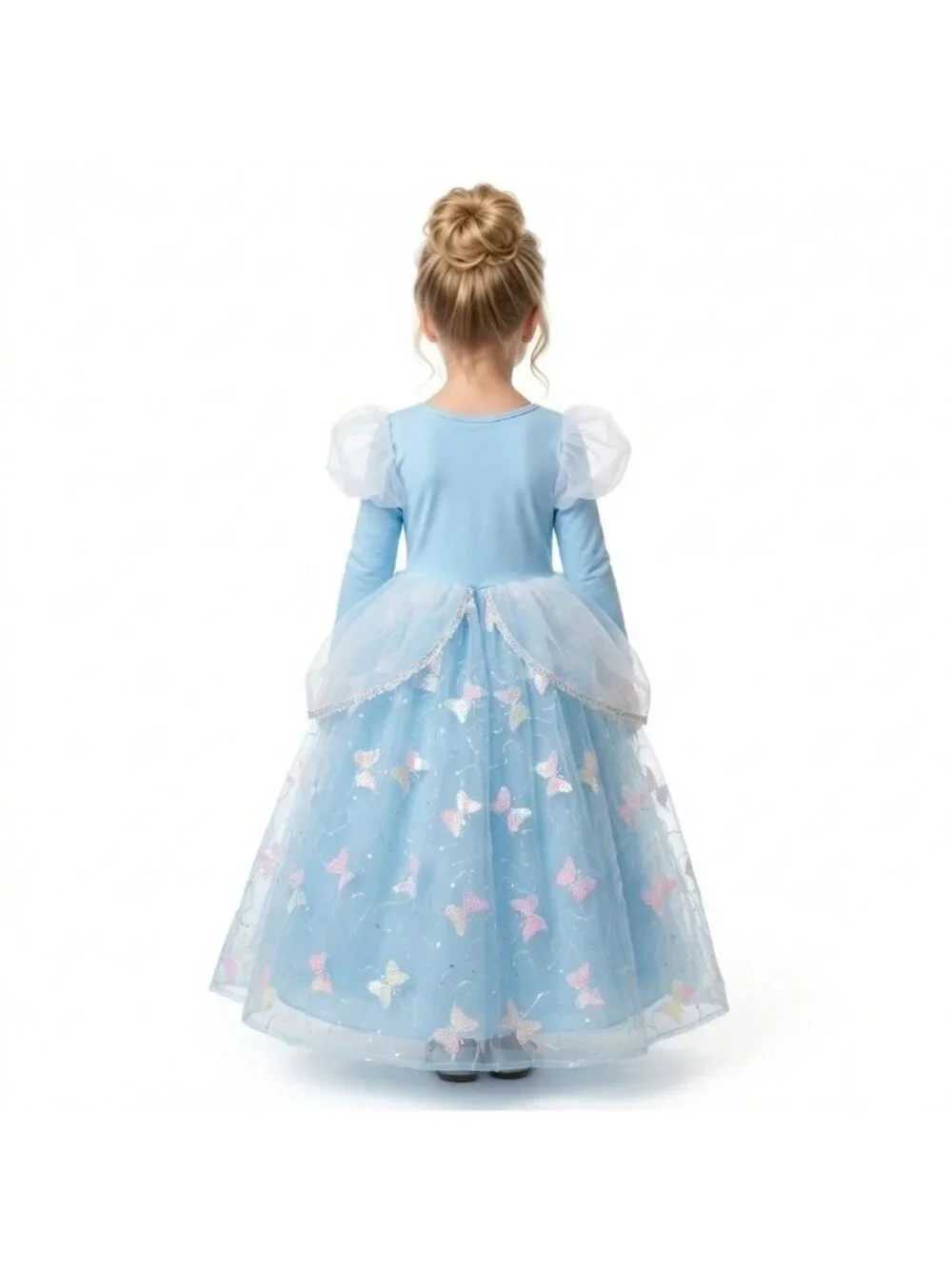 Girls Cinderella Princess Costume Dress Ice Blue Sequin Tulle Butterfly Birthday
